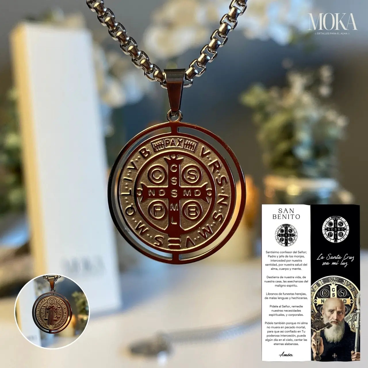 Promoción Medallas San Benito "Escudo de Protección" (Incluye: 2 collares + Caja de regalo + tarjeta de oración + envío)