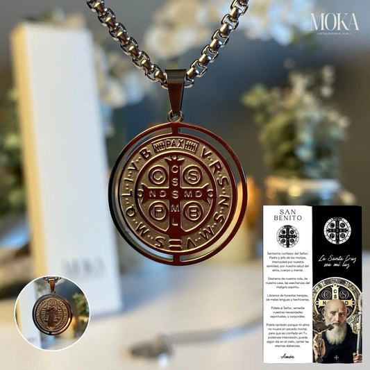 Promoción Medallas San Benito "Escudo de Protección" (Incluye: 2 collares + Caja de regalo + tarjeta de oración + envío)